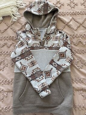 Kids Aztec Pullover Hoodie - Brown & Cream